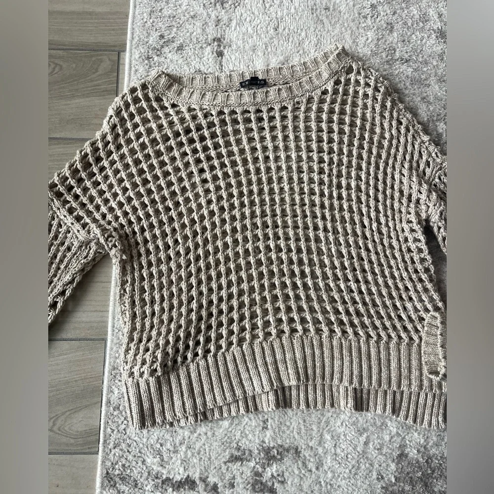 EXPRESS | Tan Open Knit Crochet Long Sleeve
Sweater - Picture 5 of 9